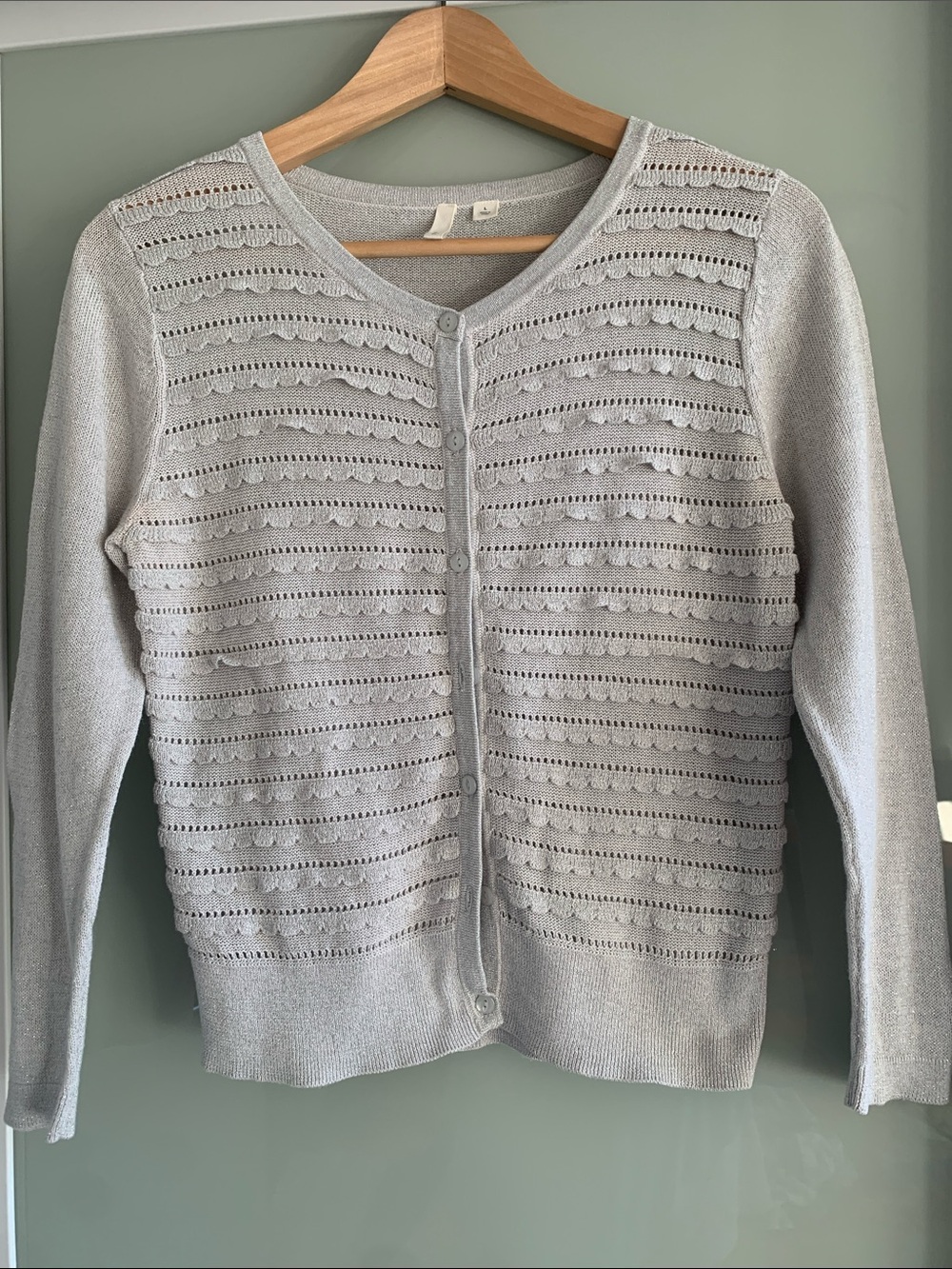Frenchi Light Gray Openwork Button-Front Cardigan